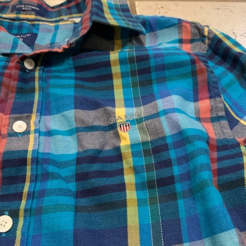 GANT Color Cashmere Plaid Flannel Shirt - Blue/Yellow/Red - Men's M (39/40) - Picture 5 of 9